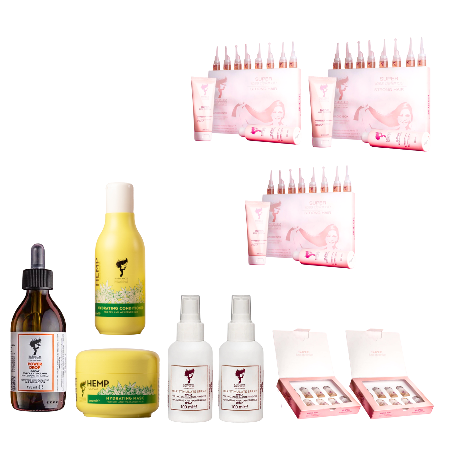 3 Magic Box + 1 power drop + 1 mask ,2 milk spray , condtioner Hemp + 2 Magic Ampules