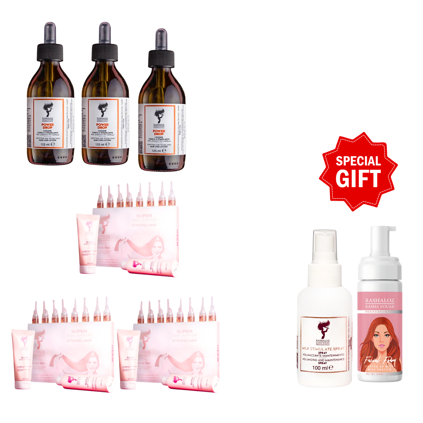 3 Magic Box + 3 Power drops + Free gifts ( 1 Face foam + Milk Spray )