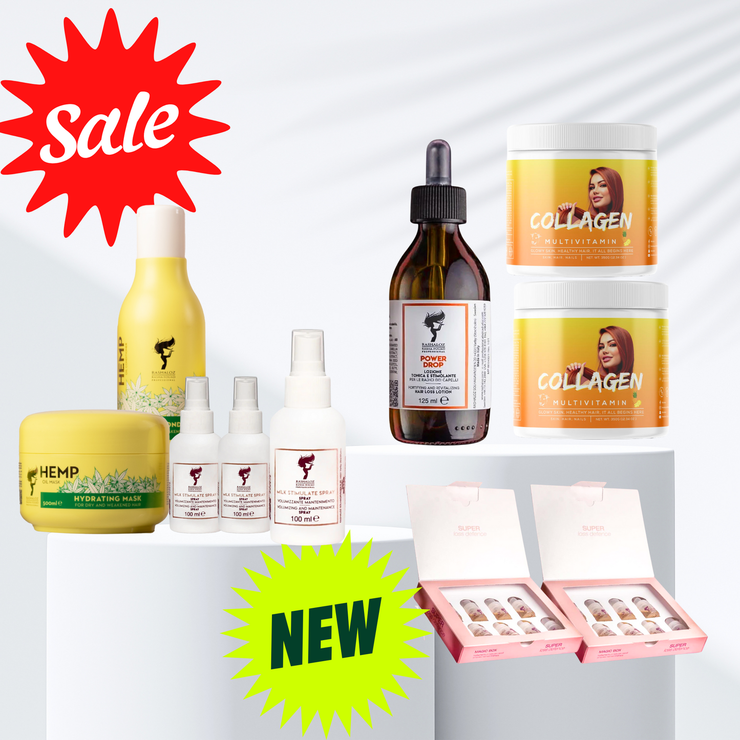 2 Collagen đ đ+ 1 power Drop + Condtioner ,3 milk spray ,mask Hemp + 2 Magic Ampules