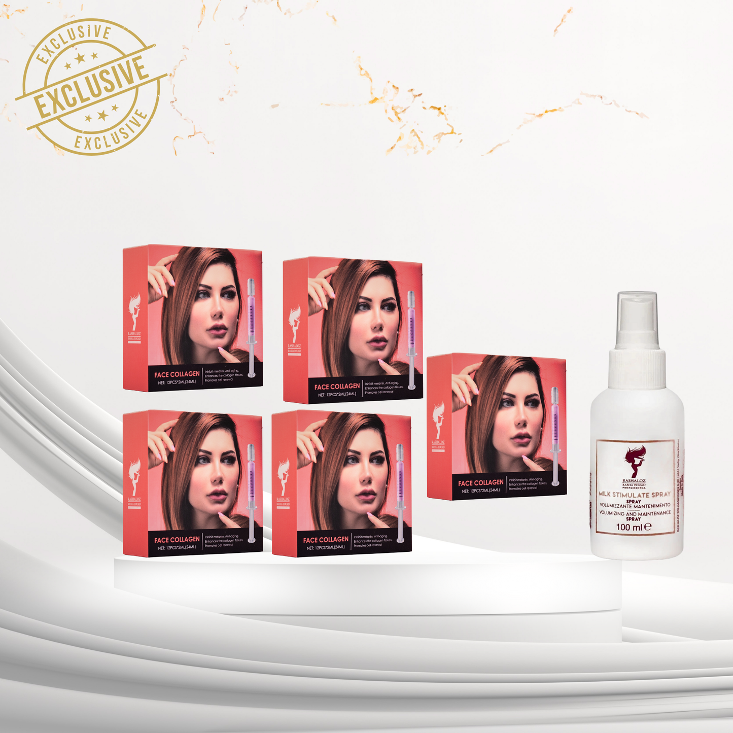 5 boxes face collagen + 1 Milk spray