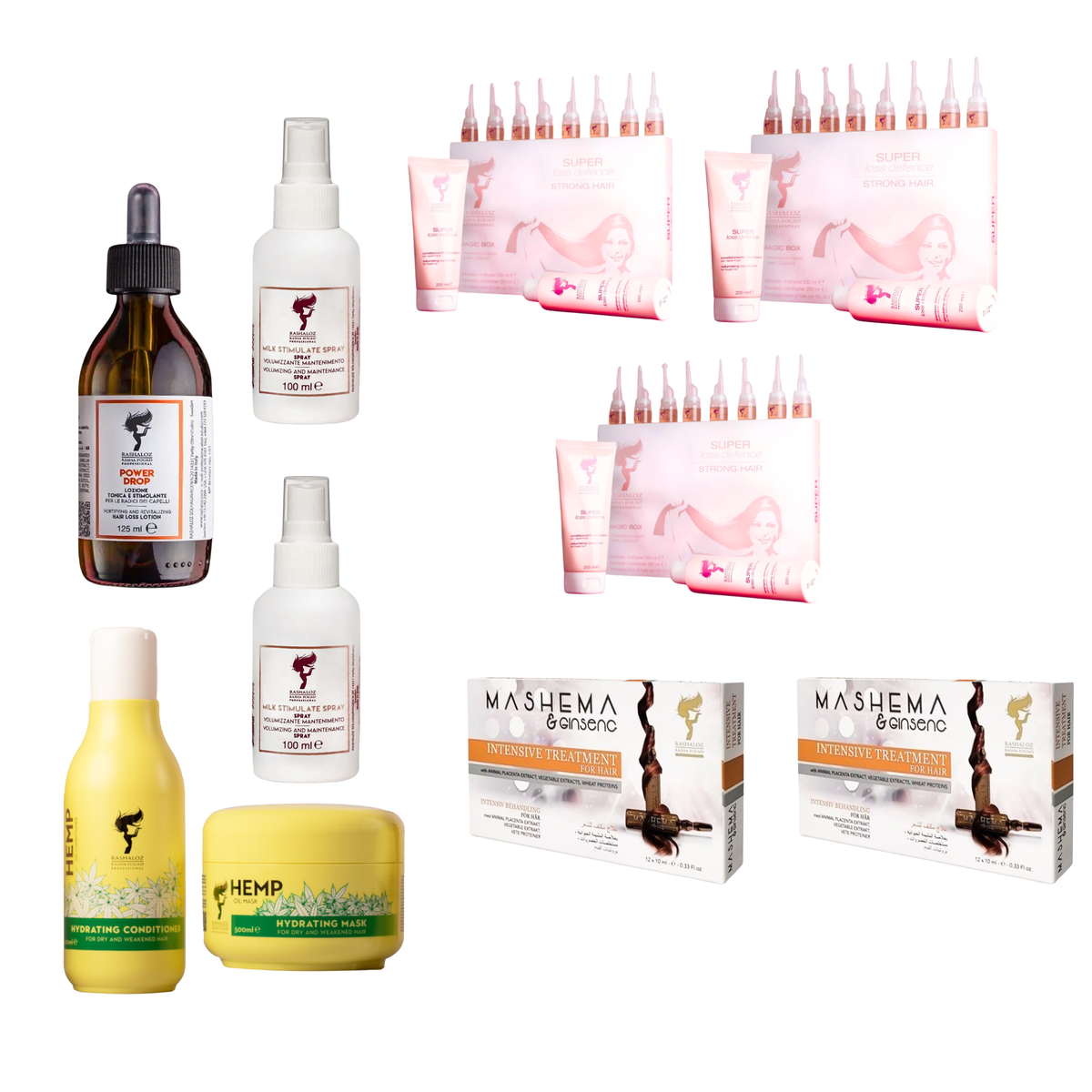3 Magic Box + 1 power drop + 1 mask ,2 milk spray , condtioner Hemp + 2 Magic Ampules