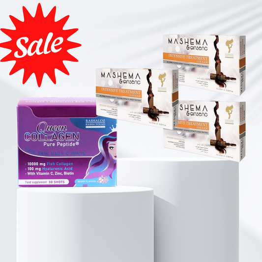 3 Boxes of Mashema ampoules + Queen collagen shot drink