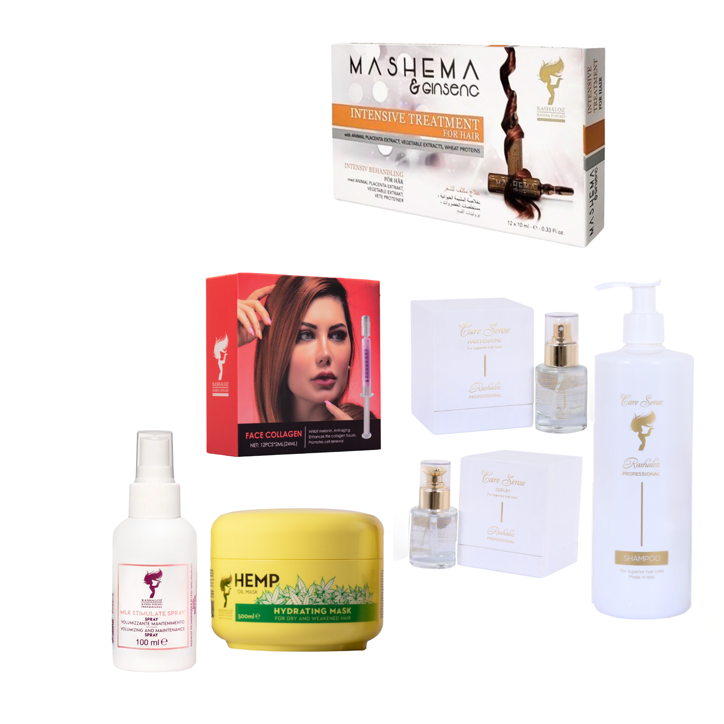 1 Mashema + 1 Face Collagen + 1 Milk spray + 1 Hemp mask + 1 Care sense