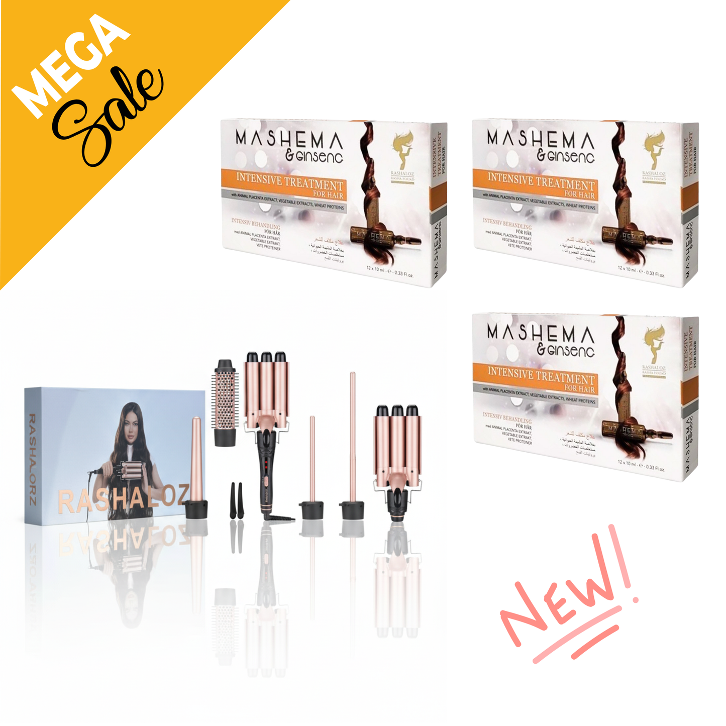 3 boxes Mashema Ampoules + Hair Dryer 5 x 1