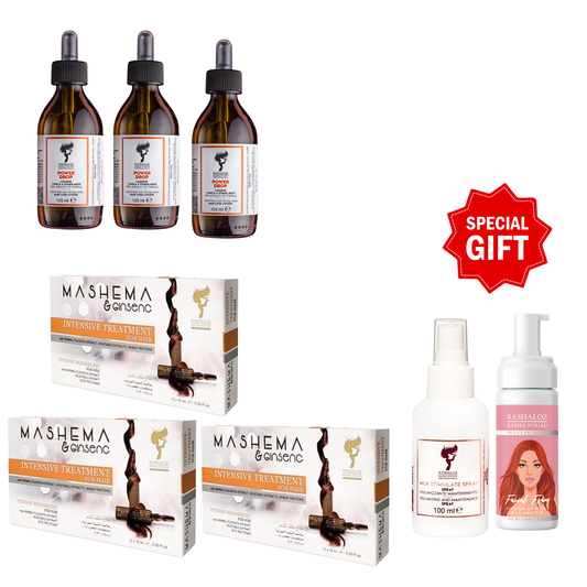 3 power drops + 3 Mashema + Free gifts ( 1 Face foam + Milk Spray )
