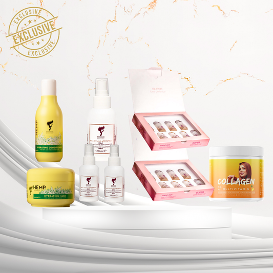 1 Collagen drink 🍍  + 1  mask , 3 milk spray  ,condtioner Hemp+ 2 Magic ampules