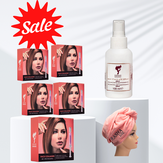 5 boxes face collagen + 1 Milk spray + towel