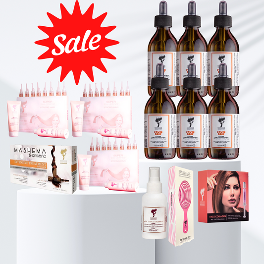6 power drop + 3 magic box + 1 mashema + 1 face collagen + 1 milk spray + 1 brash hair